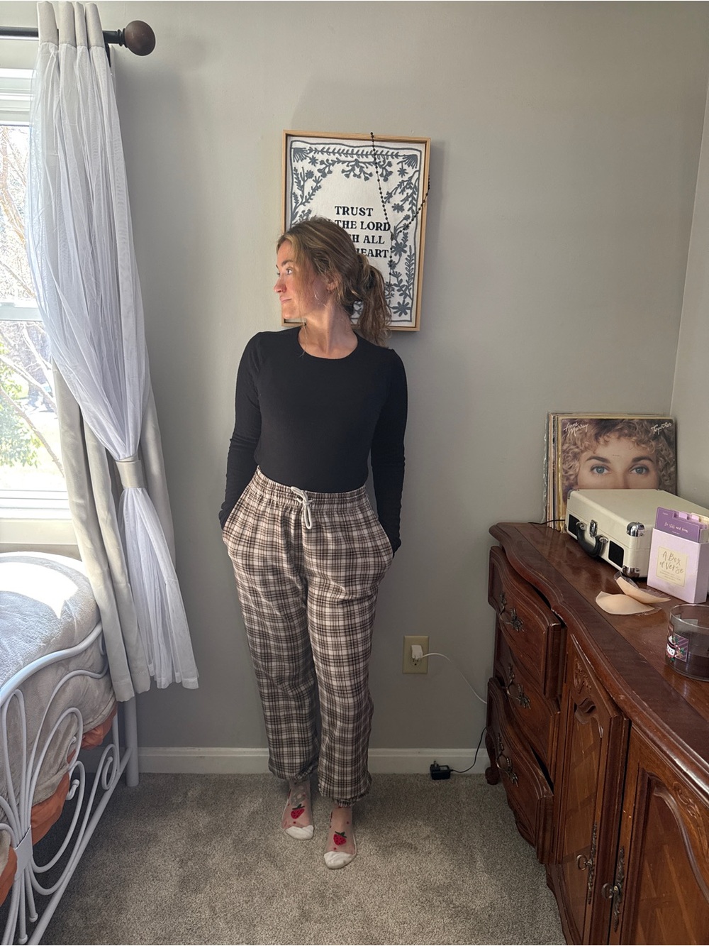 Plaid Drawstring Waist Women's Pants
